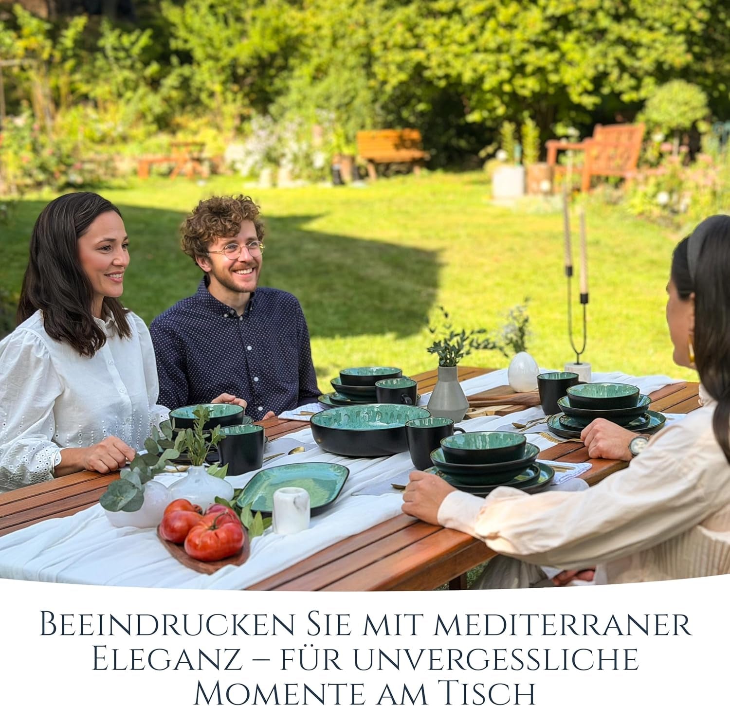 24-delige serviesset van keramiek voor 6 personen, Ibiza-design, TESTWINNAAR. Een prachtig Mediterraans servies inclusief kommen en borden. Pure Living serviesset, saliegroen.