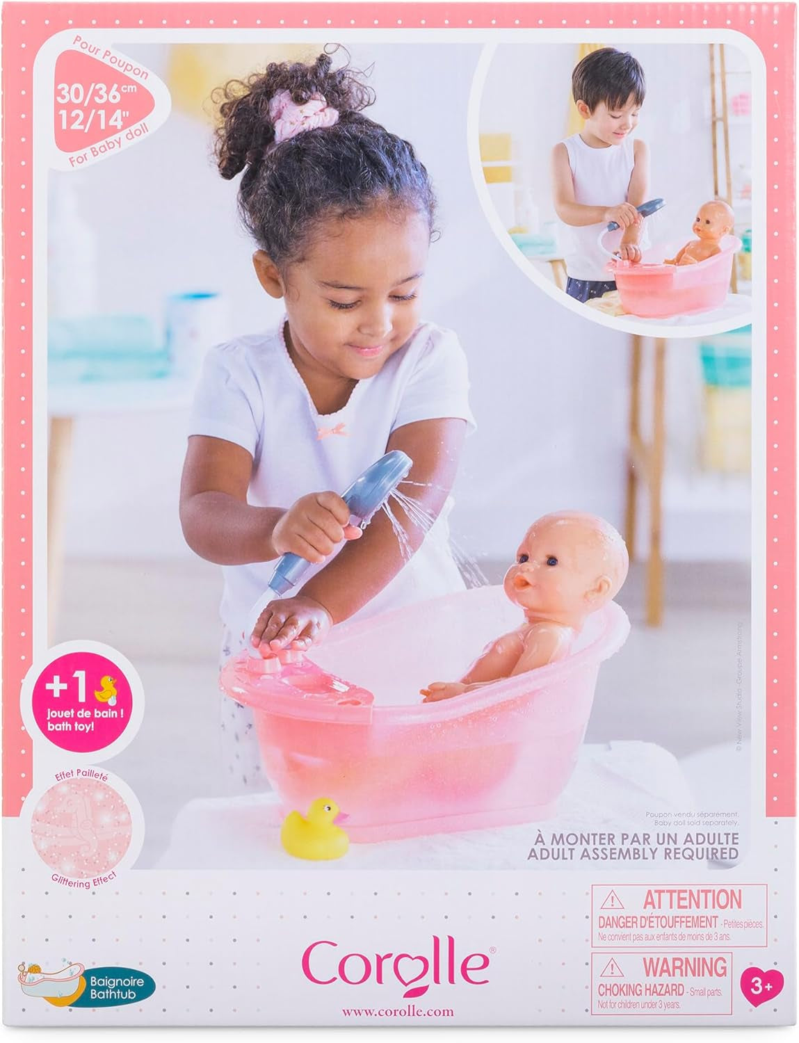 Corolle 9000141660 - Mon Grand Poupon badkuip met pompfunctie en rubberen eendje voor alle poppen van 30-36 cm, 32,5 cm, vanaf 3 jaar
