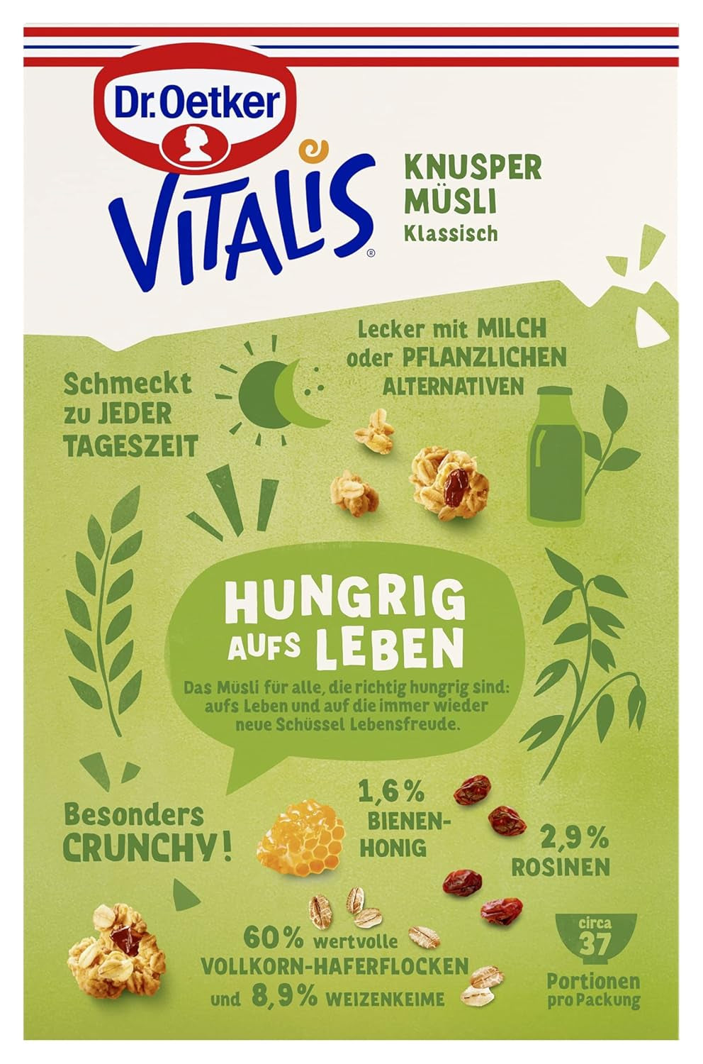Dr. Oetker Vitalis Classic Crispy Muesli: Grootverpakking Krokante Ontbijtmuesli met Rozijnen, 1 Pak, 1,5 kg
