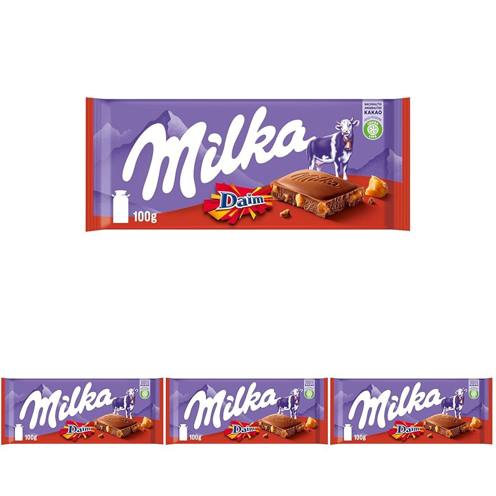 & Daim 1 x 100g I Alpenmelkchocolade I met stukjes karamel en amandelen I 100% Alpenmelkchocolade I Chocoladereep met Daim (4 stuks)