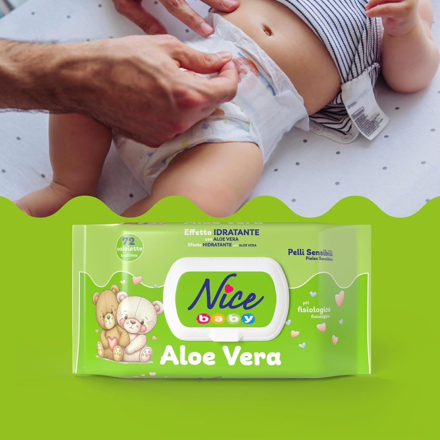 Reinigingsdoekjes voor kinderen en baby's - met aloë vera en arganolie - dermatologisch getest - fysiologische pH-waarde - maxiformaat: pakje van 72 doekjes - Nice