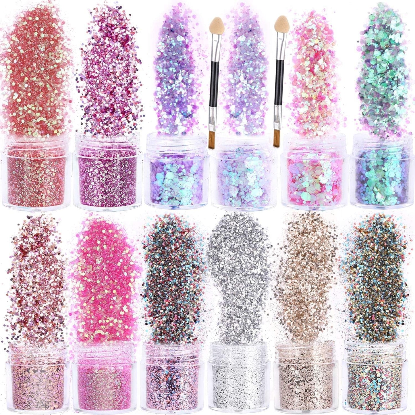 HOWAF 12 Dozen Nagelglitter Gezicht Lichaamsborstel Glittermake-up Nagelglitter Oog Lip Haar Lichaamsdecoratie Halloween Kerstfestival Maskerade Make-up Accessoires