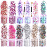 HOWAF 12 Dozen Nagelglitter Gezicht Lichaamsborstel Glittermake-up Nagelglitter Oog Lip Haar Lichaamsdecoratie Halloween Kerstfestival Maskerade Make-up Accessoires