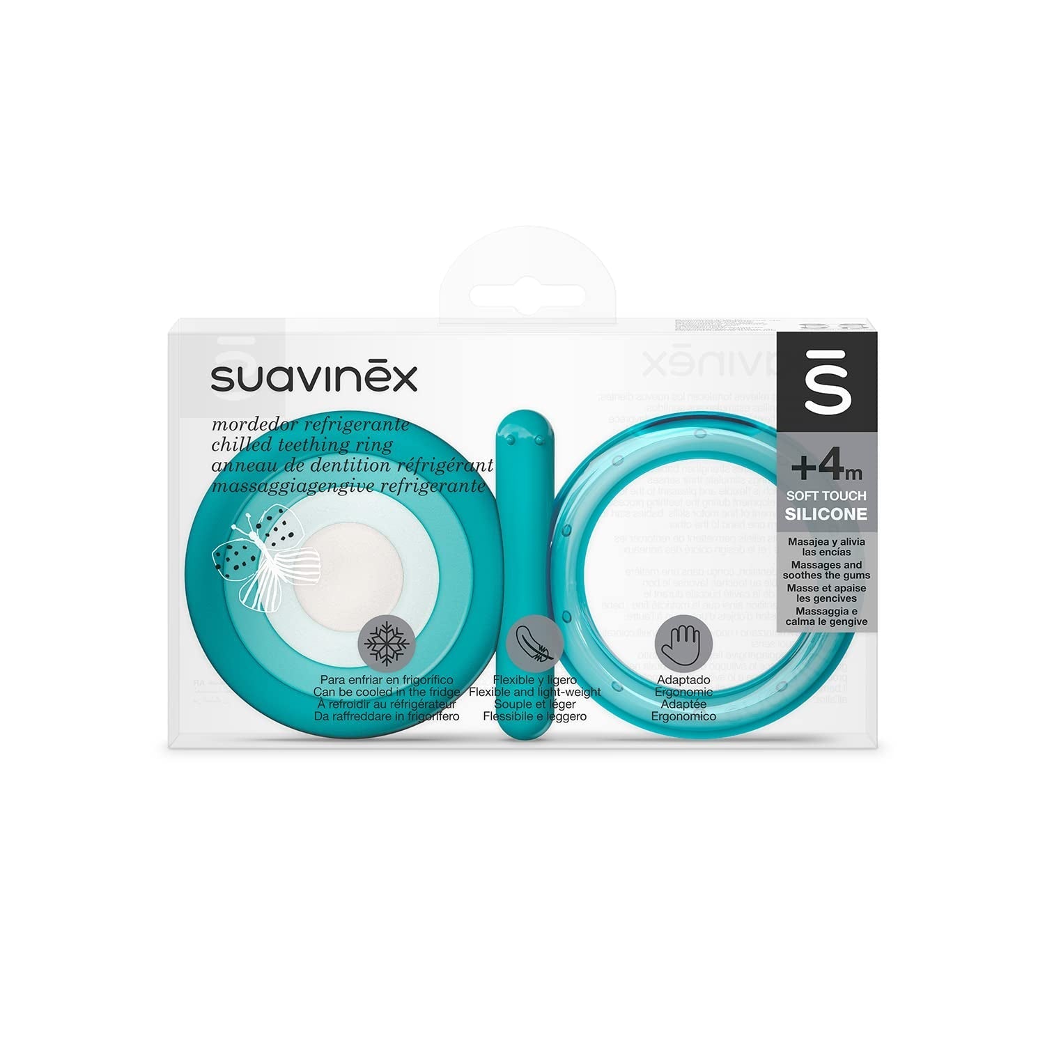 Suavinex Baby Siliconen Bijtring + 4 Maanden Cool Zacht en Licht Vlinderblauw Bijtring