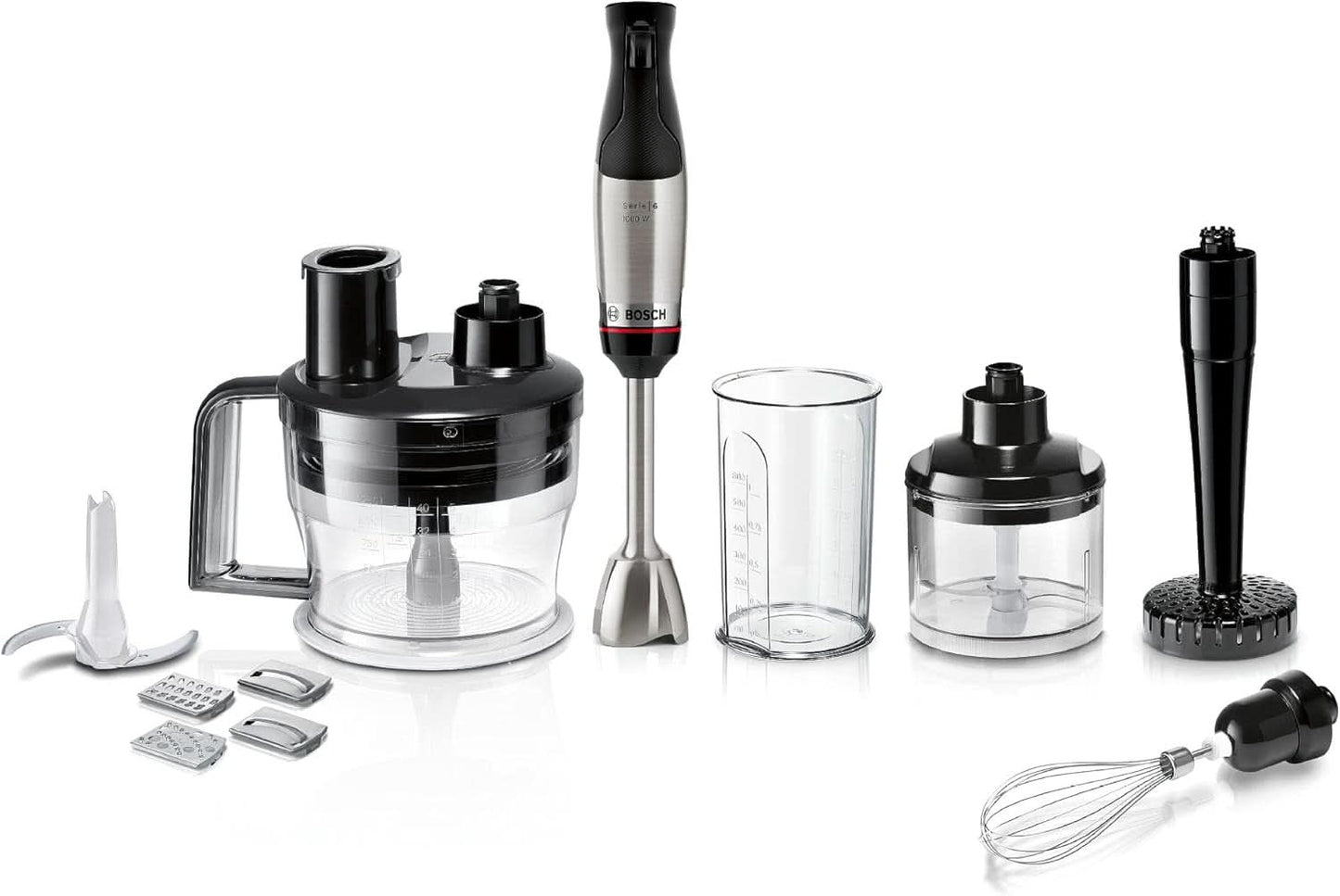 Bosch Stabmixer Ergomaster Serie 6 MSM6M673, 10 Jahre Motorgarantie, Edelstahl-Klingen, Verschleißfreie Keramik-Kupplung, Luftkühlung, Zerkleinerer, Kartoffelstampfer, Schneebesen, 1000 W Keuken Naty Shop
