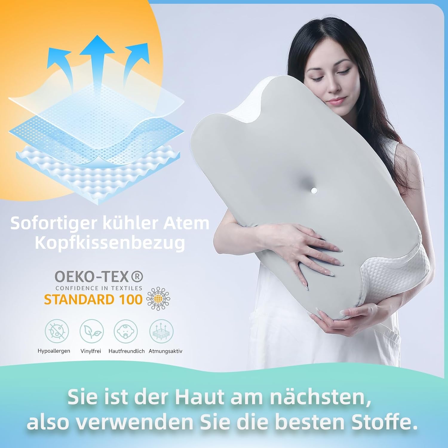 RUMMY Ergonomisch neksteunkussen van traagschuim met afneembare wasbare hoes voor zij- en buikslapers (grijs) Cervicale orthopedische kussens Naty Shop