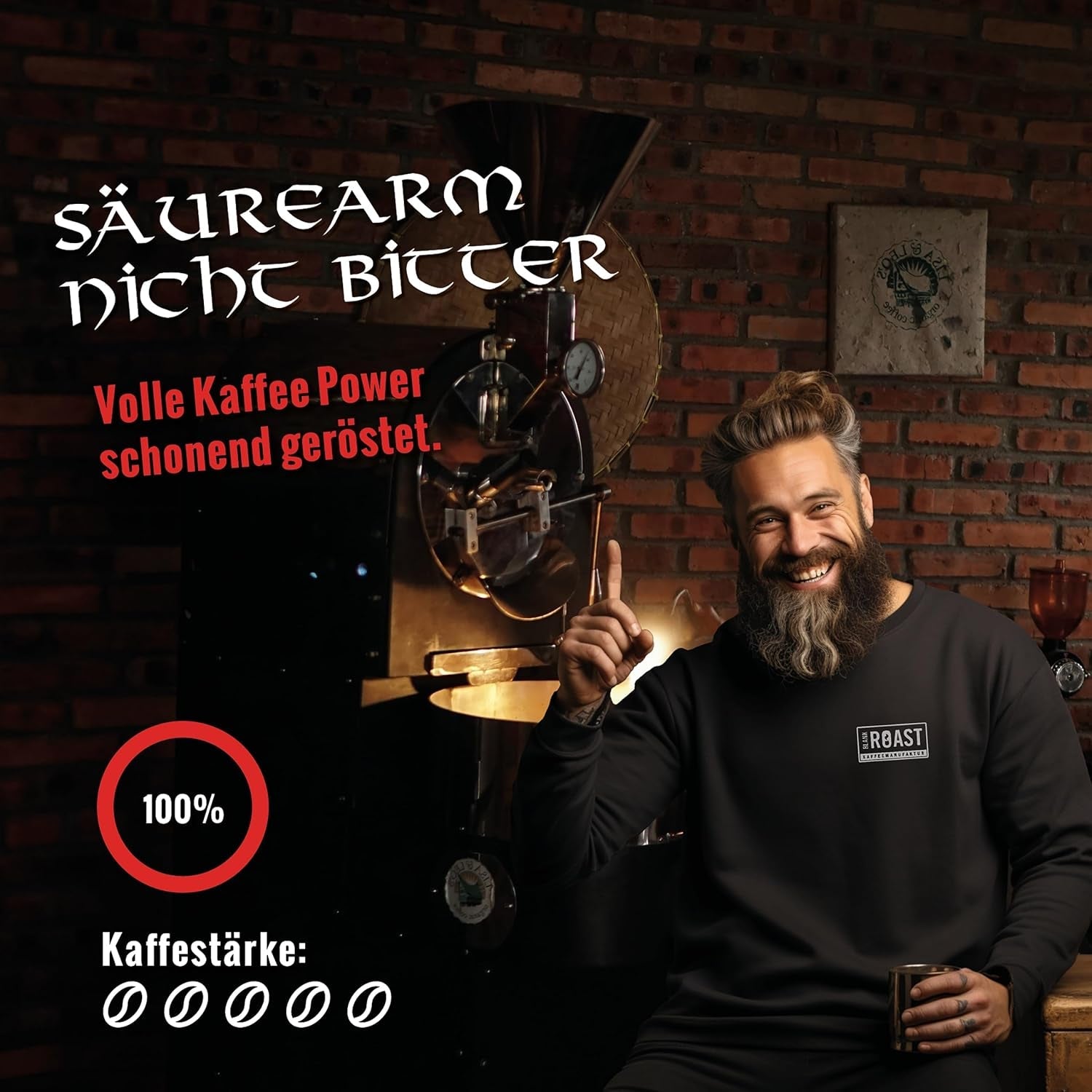 Blank Roast - GUNNAR - 1kg - Heel Kaffee-Bohnen Extra Sterk - Kräftige Robusta-Röstung - 494mg Kaffein je Tasse - Würzig & Kraftvoll mit Noten von dunkler Schokolade - Säurearm