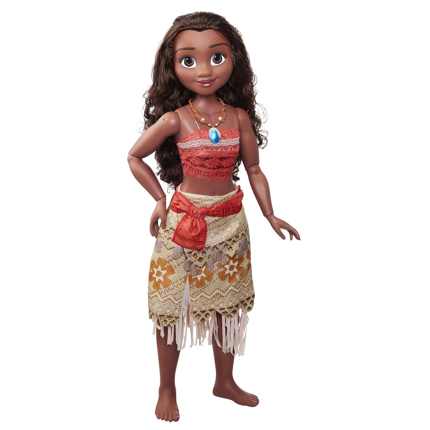 Disney Princess Moana 80 cm speelpop van Jakks Pacific Beweegbare pop met borstel om haar golvende krullen te kammen Filmgeïnspireerde jurk Afneembare ketting met hanger Poppen Naty Shop