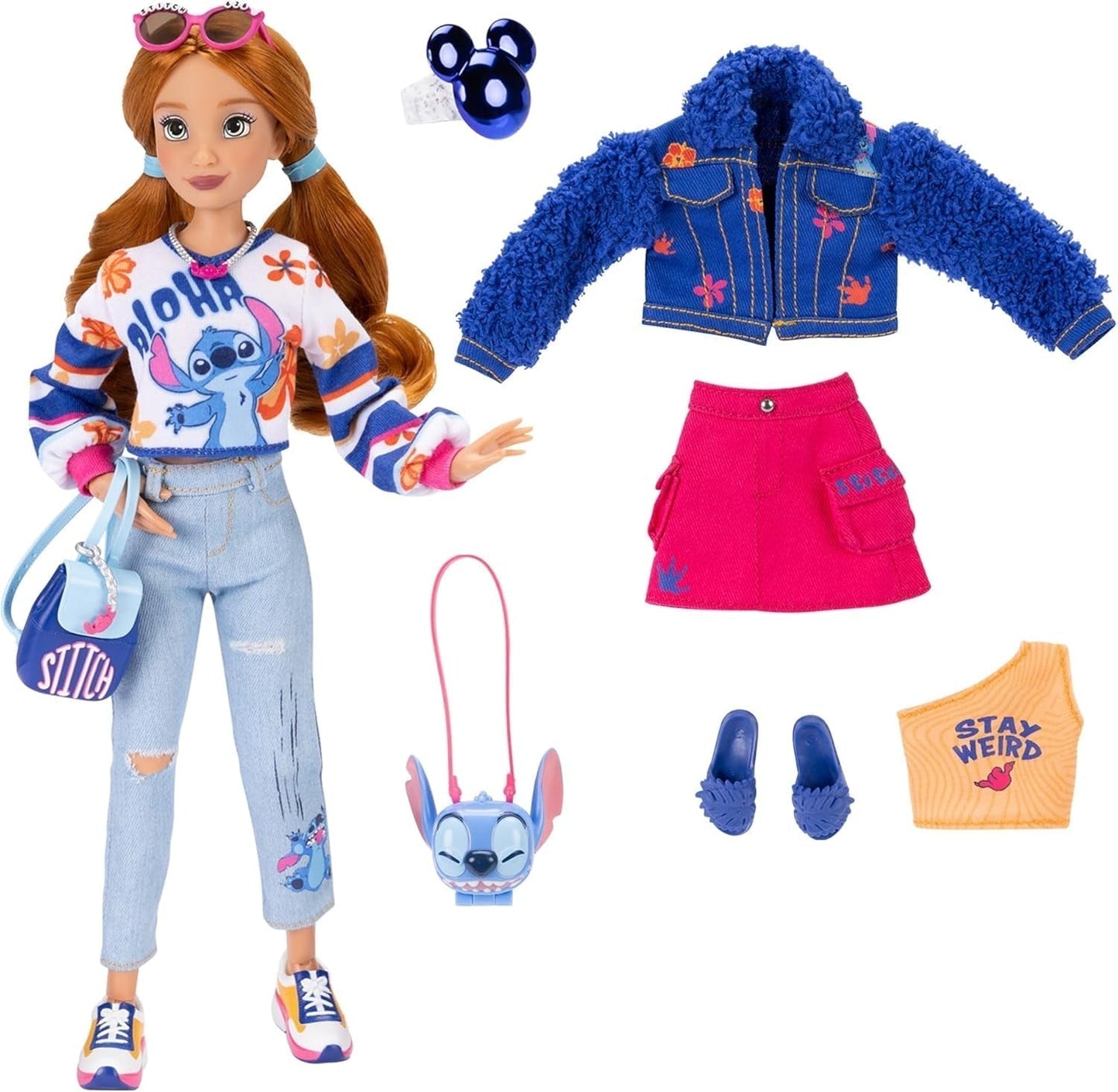 Disney ILY 4EVER Fashion Dolls Stitch met rood haar, 25 cm lang, 13 scharnierpunten, twee complete Mix-And-Match-outfits en een sprankelende Mickey-ring voor jou! Naty Shop-poppen