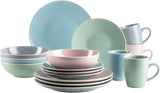 MÄSER 934006 Elissa-serie, moderne serviesset voor 4 in gekleurde matte glazuren met witte rand, 16-delige combinatieset, steengoed, veelkleurig, grijs, turkoois, roze, groen