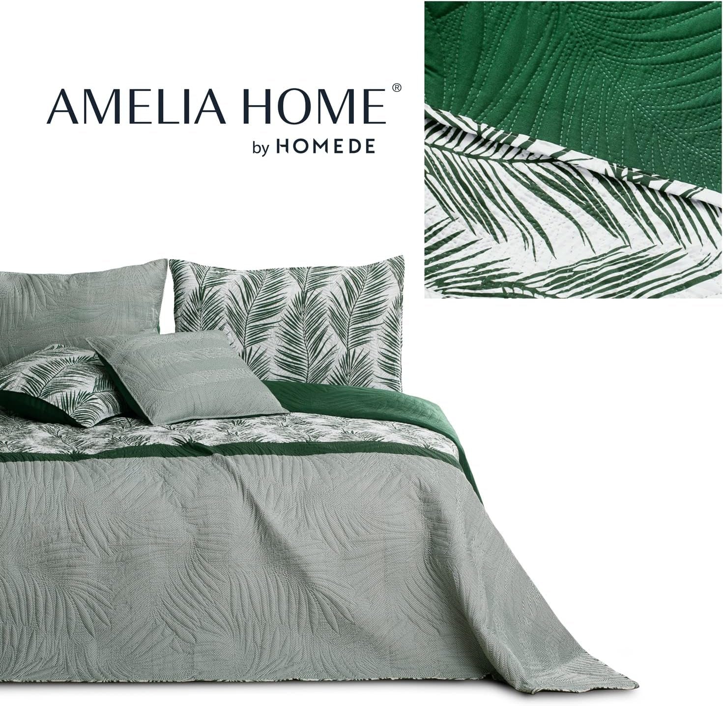 Ameliahome Sprei Sprei 170X210 Cm Dubbelzijdig Onderhoudsvriendelijk Sprei Plantpatroon Groen Wit Tropisch Bonaire Bedden en Dekens Besuche den AmeliaHome-Store
