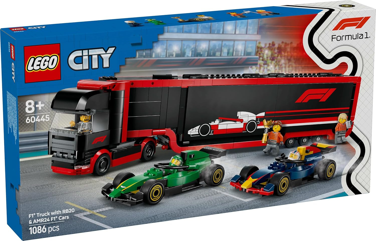 LEGO City F1 Transporter met RB20 & AMR24 F1 Racewagens - Speelgoedautotransporter voor Red Bull & Aston Martin Formule 1 Teams - Incl. 5 minifiguren - Cadeau voor jongens en meisjes vanaf 8 jaar 60445 Bouwsets Besuche den LEGO-Store