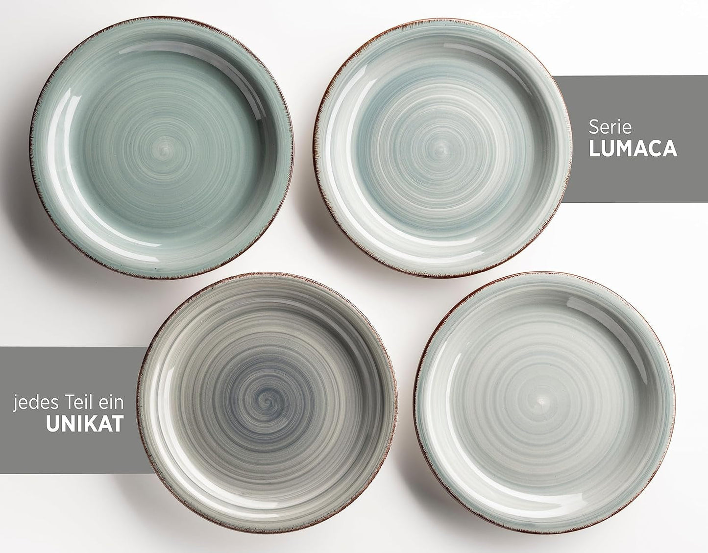 MÄSER Serviesset voor 6 personen, moderne vintage look, 12-delig tafelservies, handgeschilderd, blauw, tegel, rookblauw (Bel Tempo II)