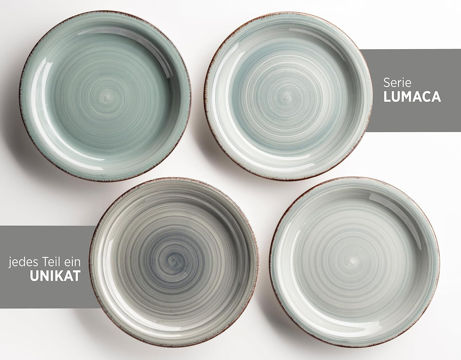 MÄSER Serviesset voor 6 personen, moderne vintage look, 12-delig tafelservies, handgeschilderd, blauw, tegel, rookblauw (Bel Tempo II)