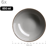 MÄSER Metalen frame, Modern 6-persoons servies met messingkleurig frame, 24-delig combinatieservies met randloze bekervormen, Steengoed, Grijs