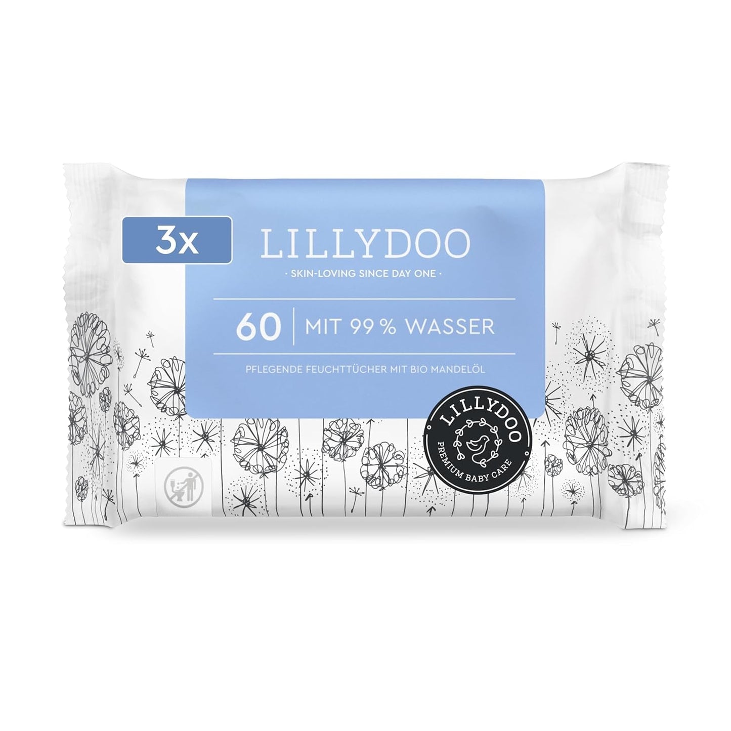 LILLYDOO Groene vochtige doekjes, 600 stuks (10 x 60), 100% plasticvrij, scheurbestendig doekje - geurvrij, zacht en natuurlijk, zachte reiniging voor de gevoelige huid, dermatologisch getest