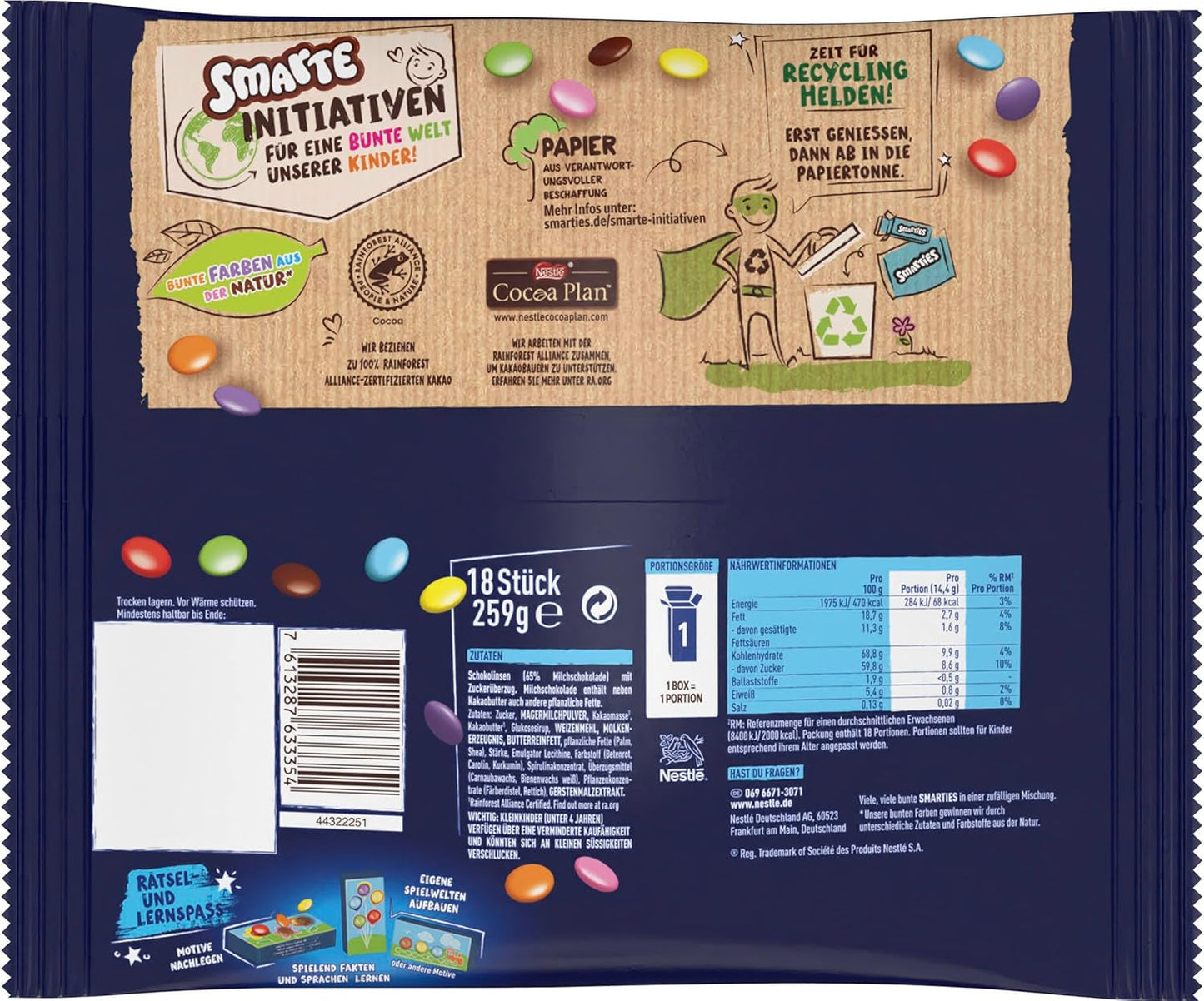 Nestlé SMARTIES Mini XXL-zakjes, gekleurde linzen met chocolade, ideaal om te delen en te genieten met familie en vrienden, natuurlijke kleuren, recyclebare verpakking, 1 pakje (1 x 259 g)