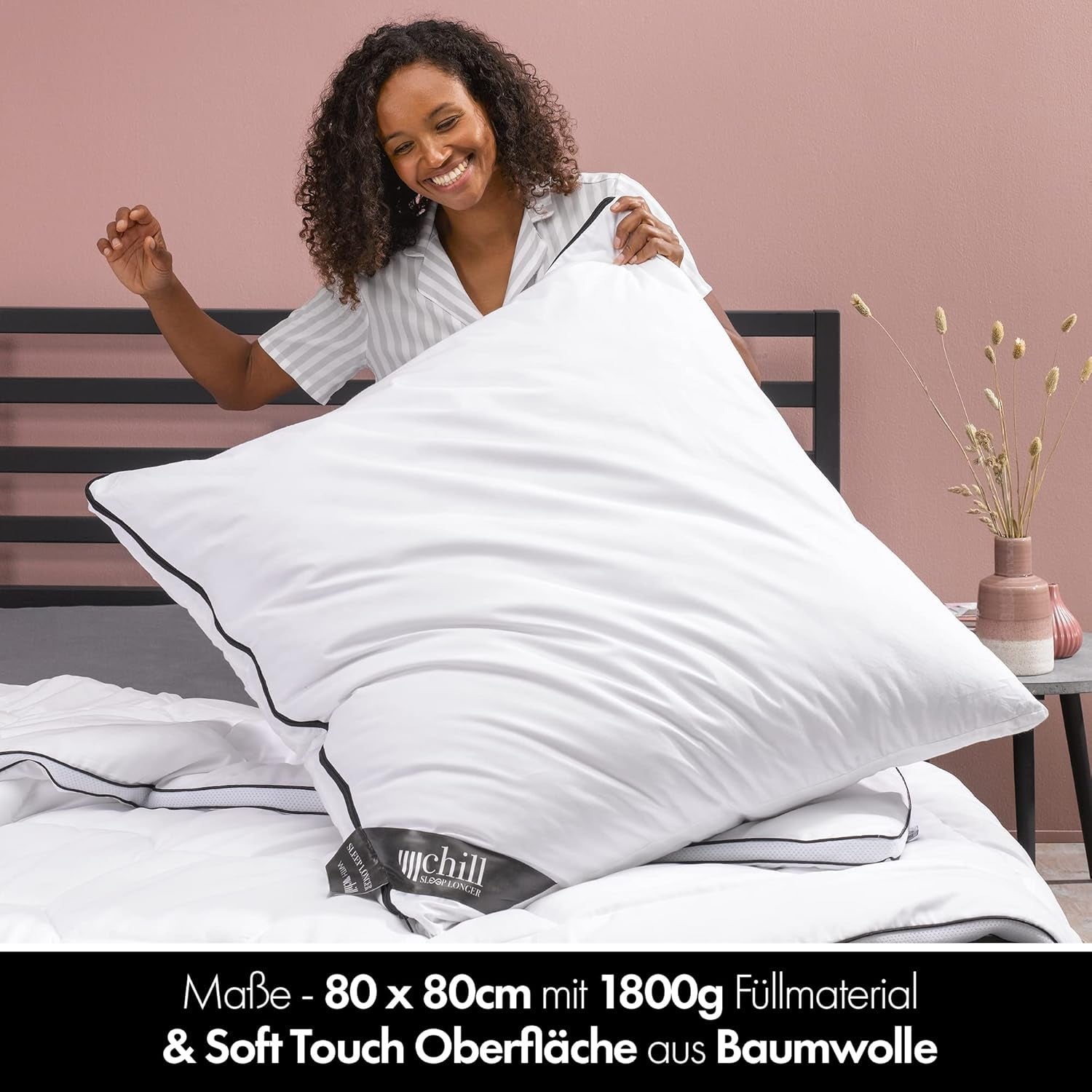 Kussen 80X80 Cm - 2 in 1 design - kussen in kussen - groot ademend en wasbaar slaapkussen en 100% vegan - 2 kussens 3 opties - kussen met 600G & 1200G vulling Naty Shop standaard kussens
