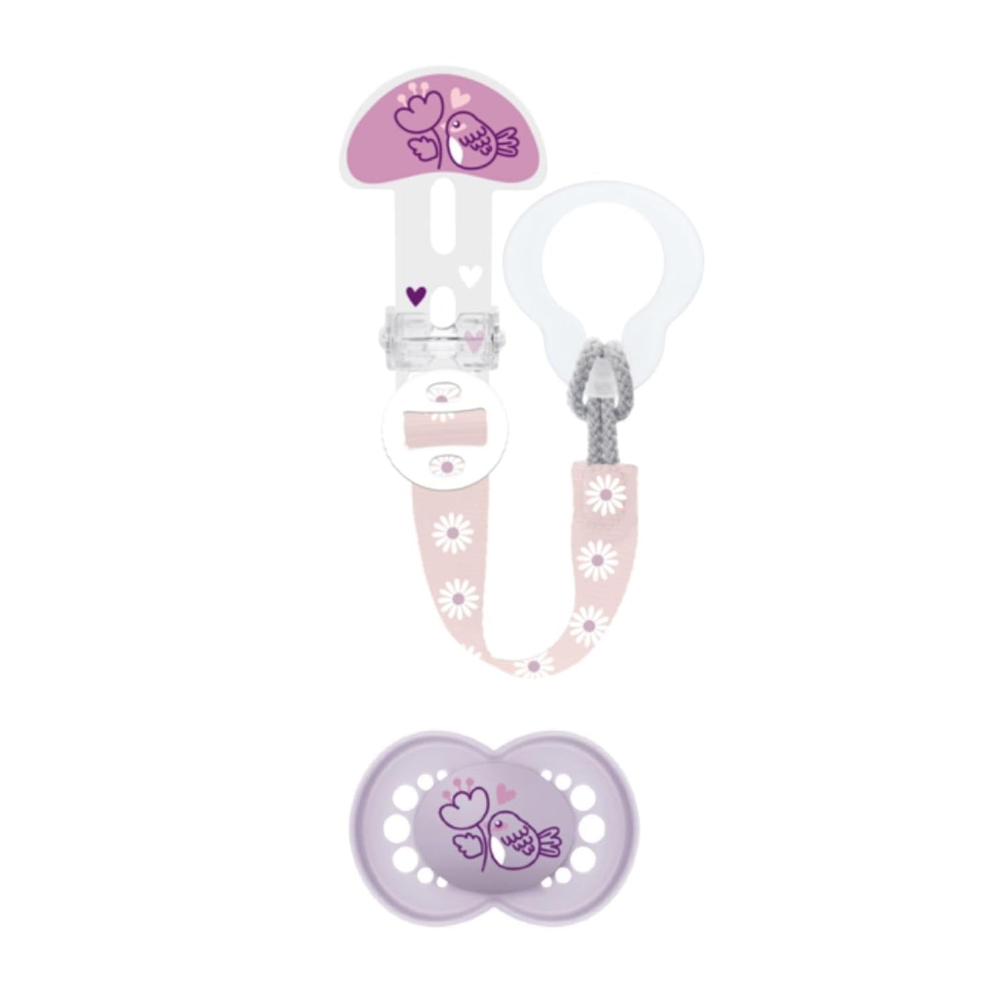 MAMMA | Fopspeen en speenketting, 6+ maanden, willekeurige kleurkeuze, anatomisch, symmetrisch, gemaakt van siliconen, wasbaar, verstelbare lengte, compatibel met alle soorten fopspenen