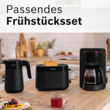 Bosch MyMoment TKA2M113 Filter-espressomachine, glazen karaf van 1,25 liter, 10-15 kopjes, warmhoudfunctie van 40 minuten, antidruppelsysteem, roterende filterhouder, afneembaar waterreservoir, 1200 watt, matzwart