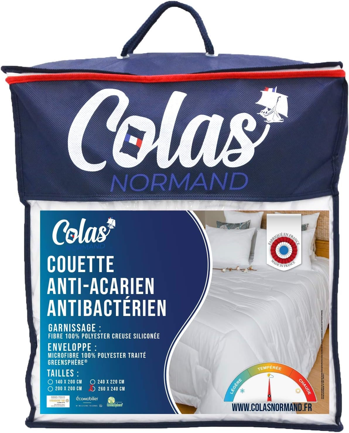 COLAS NORMAND dekbed, anti-mijt en antibacterieel, licht, 260 X 240 cm, langdurige werking, perfecte hygiëne, microvezel, zacht en comfortabel, wasbaar, wit 53130250 Naty Shop Quilts en dekbedden Wit 260X240 Cm