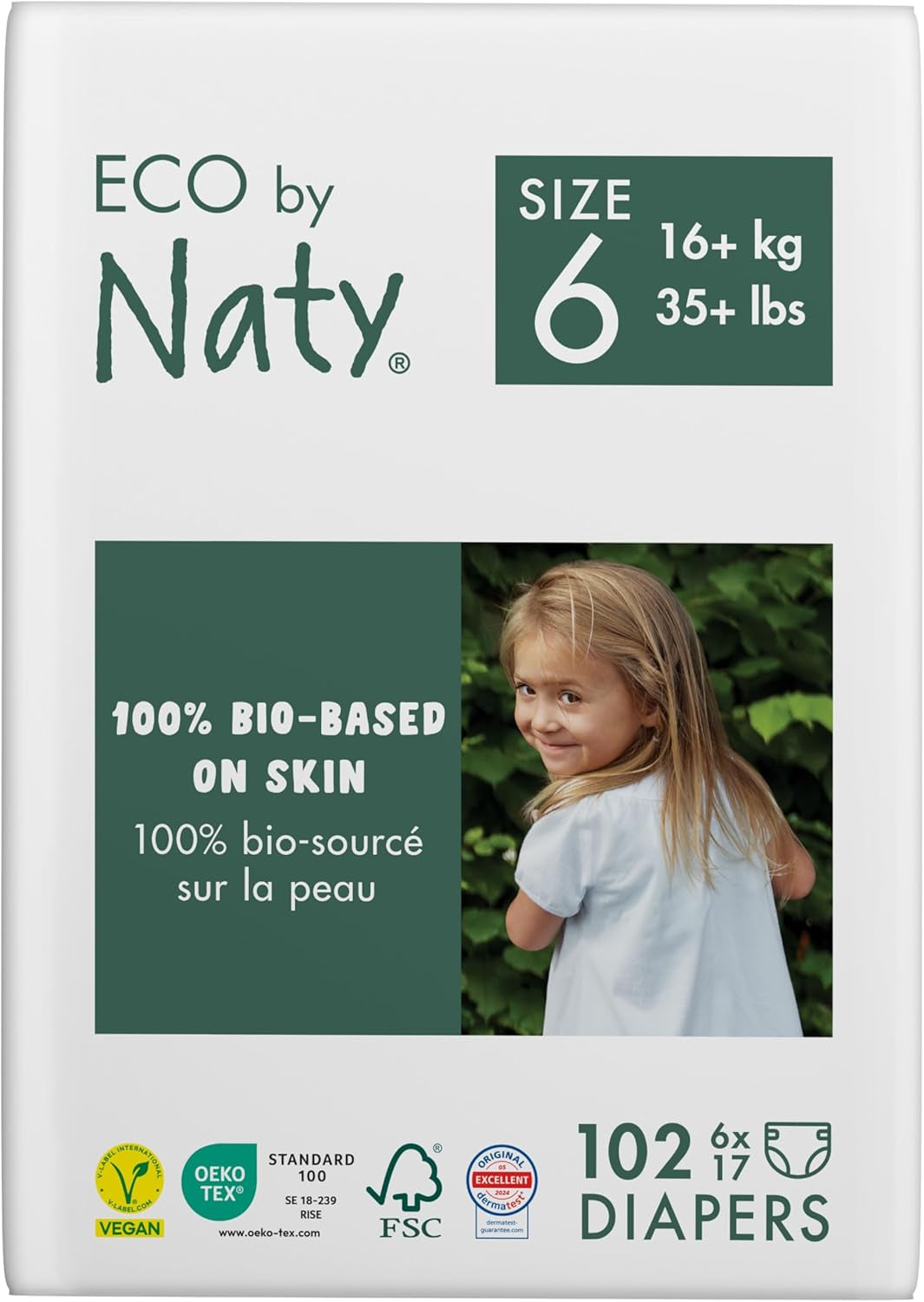 Eco Diapers Eco by Naty Baby Eco Diapers - premium biologische luiers, milieuvriendelijk, gemaakt van plantaardige materialen, ideaal voor de gevoelige babyhuid (maat 5 - 80 stuks)