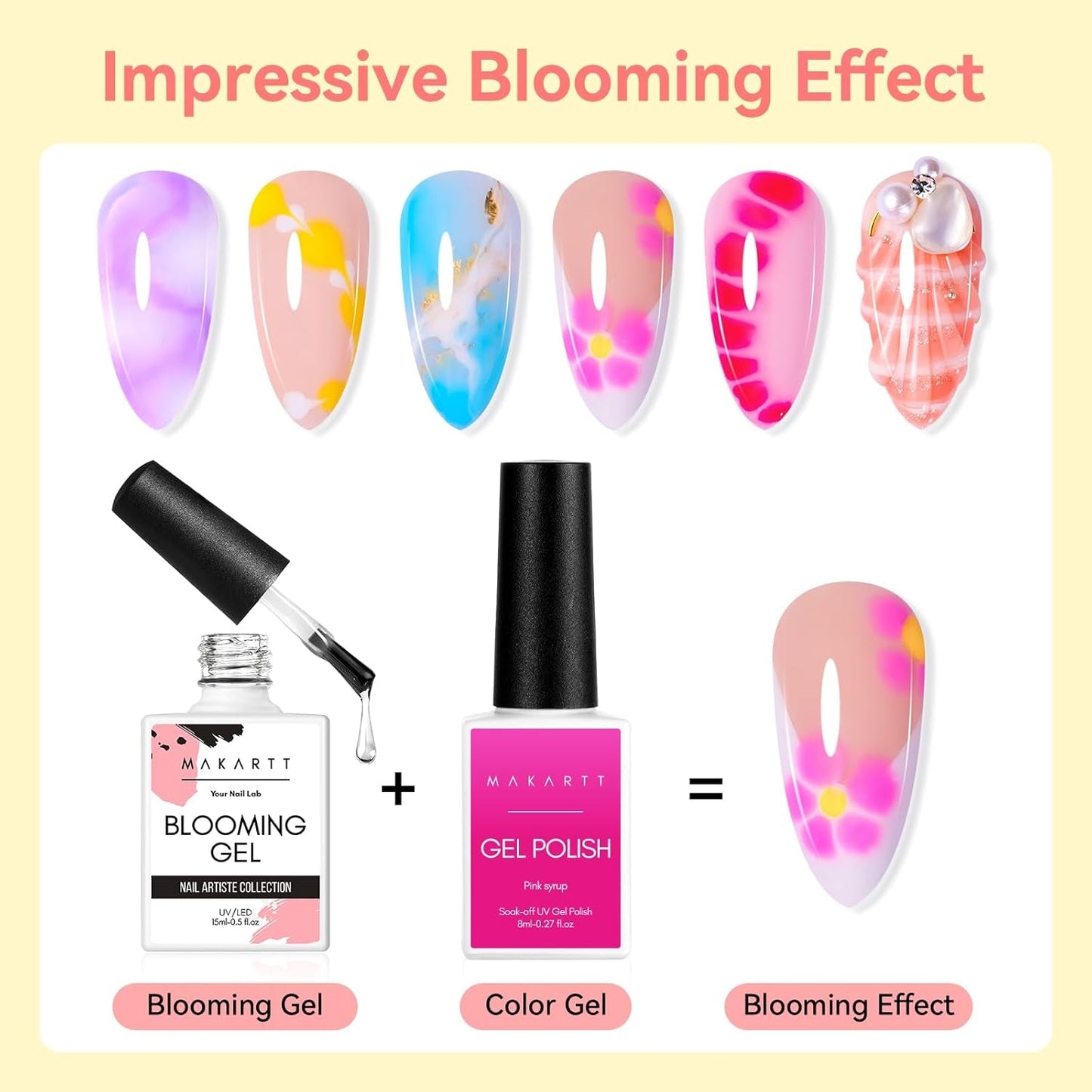 Makartt Blooming Gel Nagellak - 15ml Blooming Gel Nagellak Extender met Marmeren Kleur, Gelverf, DIY-Manicure Nagelontwerpen, Bloemen, Dieren, Waterverf, Magische Manicureset