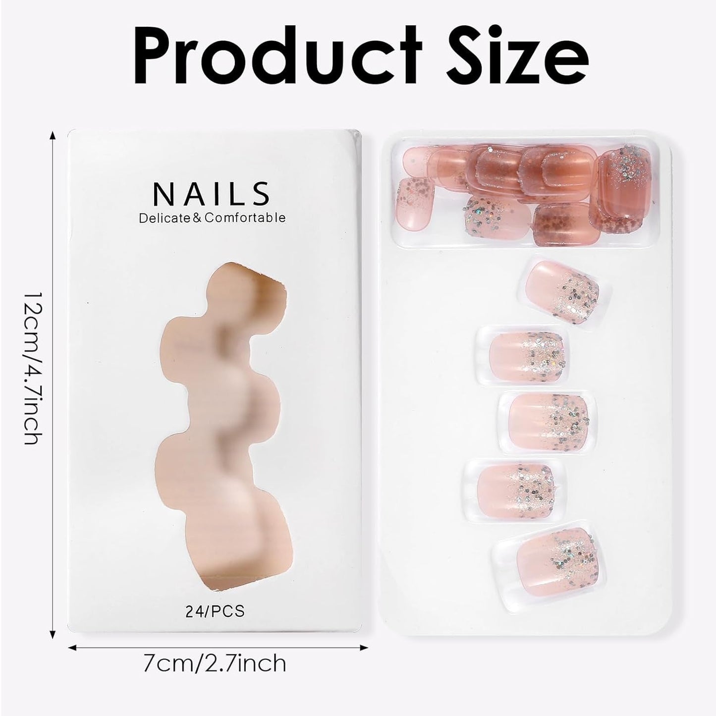 48 stuks korte lijm op nagels 2 stijlen korte vierkante Franse nagels met nagellijm en nagelvijl roze wit ombre nepnagels voor dames