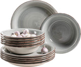 MÄSER Serviesset voor 6 personen, moderne vintage look, 12-delig tafelservies, handgeschilderd, blauw, tegel, rookblauw (Bel Tempo II)
