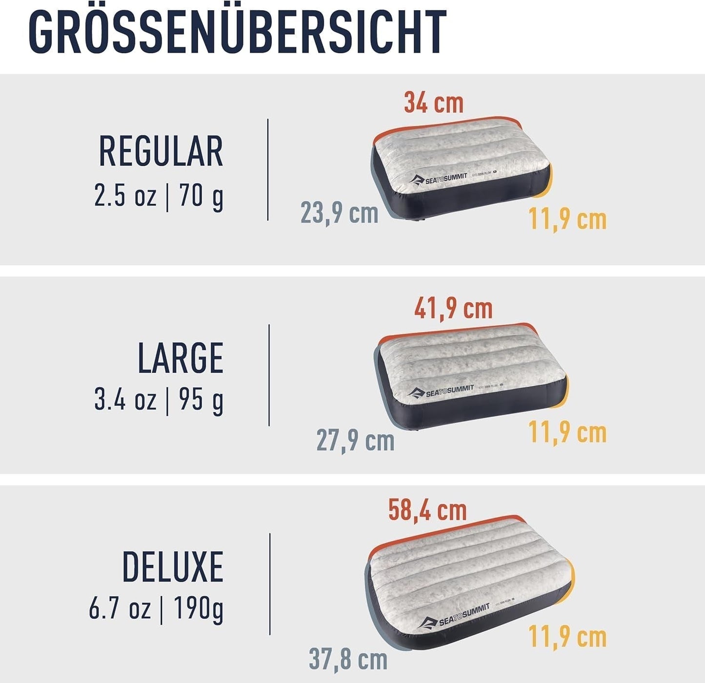 Sea to Summit - Eros Down Reiskussen L - Ultralicht en opblaasbaar - 10D materiaal - Premium donzen kussen - Antislip - Voor wandelen en kamperen - 42 X 28 X 12 Cm - Grijs - 95 G Naty Shop Reiskussens