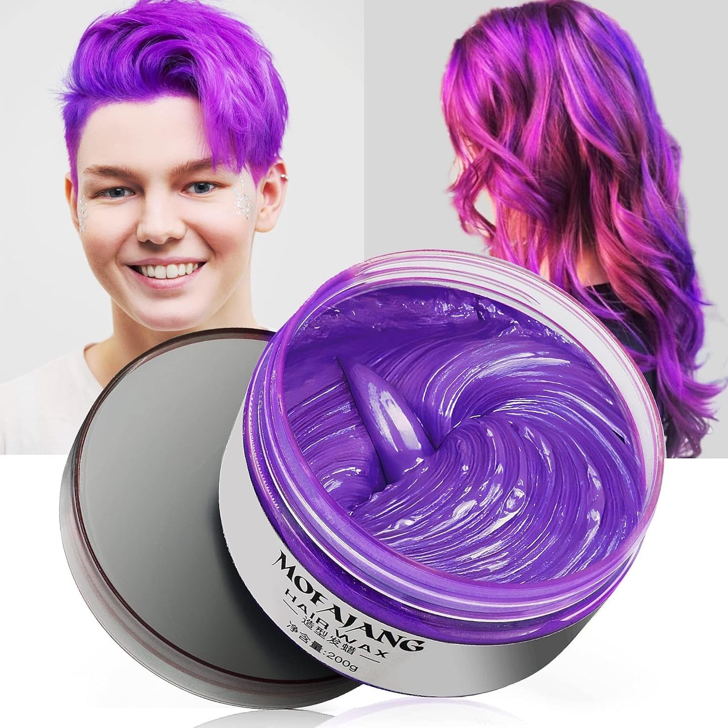 Tijdelijke haarkleur, styling haarkleur voor mannen vrouwen, natuurlijke haarpommade, haarverfwas voor feest, cosplay en Halloween, 4,23 oz (zilvergrijs) Naty Shop Violet haarverf