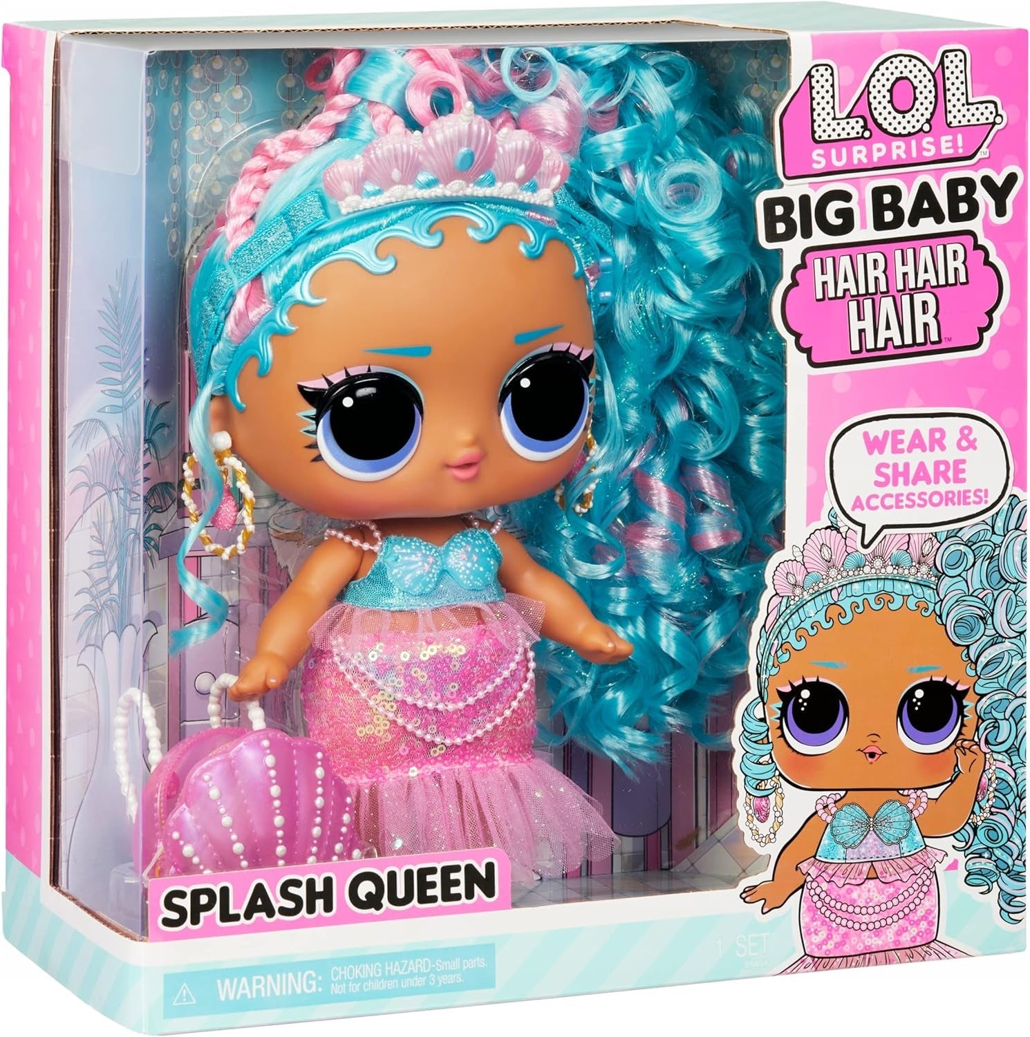 LOL. Verrassing! Big Baby Hair Hair Hair – SPLASH QUEEN – 27,94 cm große Puppe mit 14 maanden, Accessoires voor teilen en echt haar – voor kinderen en Sammler vanaf 4 jaar