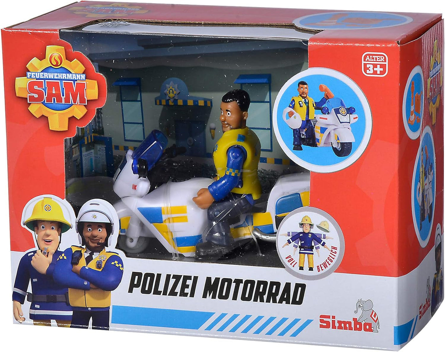 Simba 109251092 - Politiemotor Brandweerman Sam, Met Malcolm-figuur, Met accessoires, Seizoen 12, Vanaf 3 jaar Actiefiguren Naty Shop