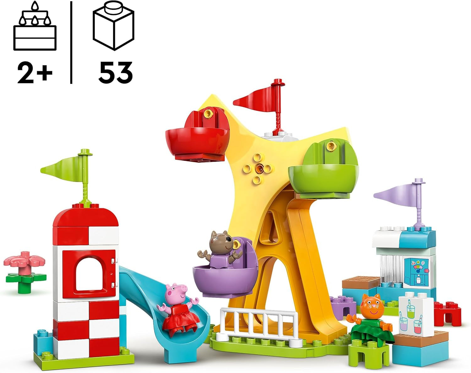 LEGO DUPLO Peppa Wutz Kermis - Kinderspeelgoed en motoriekspeelgoed voor kinderen vanaf 2 jaar - Kleuterspellen met reuzenrad, glijbaan en 3 figuren waaronder Mollie Kitty en Klausi Kläff - Cadeau voor kinderen 10453 Bouwsets Besuche den LEGO-Store