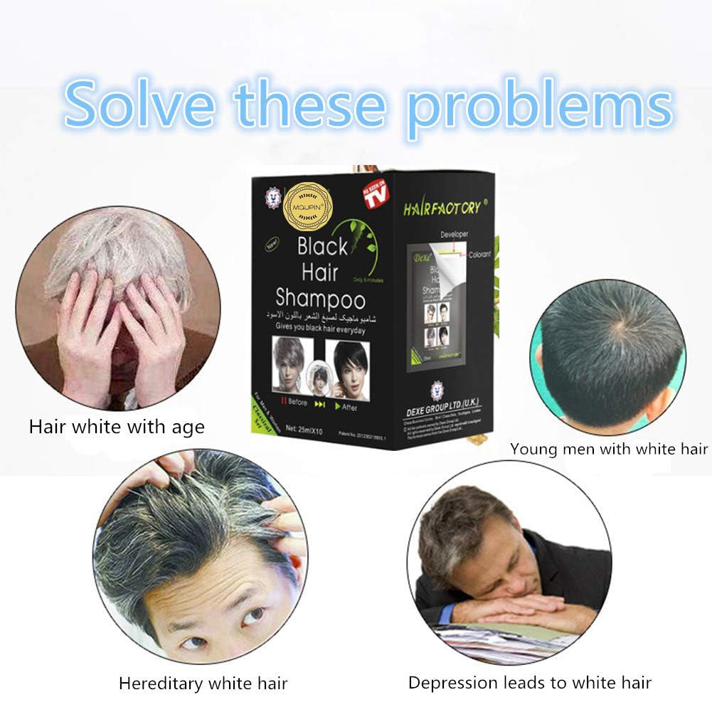 Natuurlijke ingrediënten Instant zwarte haarverfshampoo, semi-permanente zwarte haarverf, gemakkelijk te gebruiken, langdurig, natuurlijke ingrediënten (10 stuks, zwart) Naty Shop haarverf
