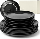 KIVY Geschirrset 6 Personen[Kratz & Spülmaschinenfest] 6x27cm + 6x22cm - Tellerset 12-teilig modern - Geschirrset - Kombiservice - Geschirrset - Tellerset Schwarz - Teller Schwarz Matt