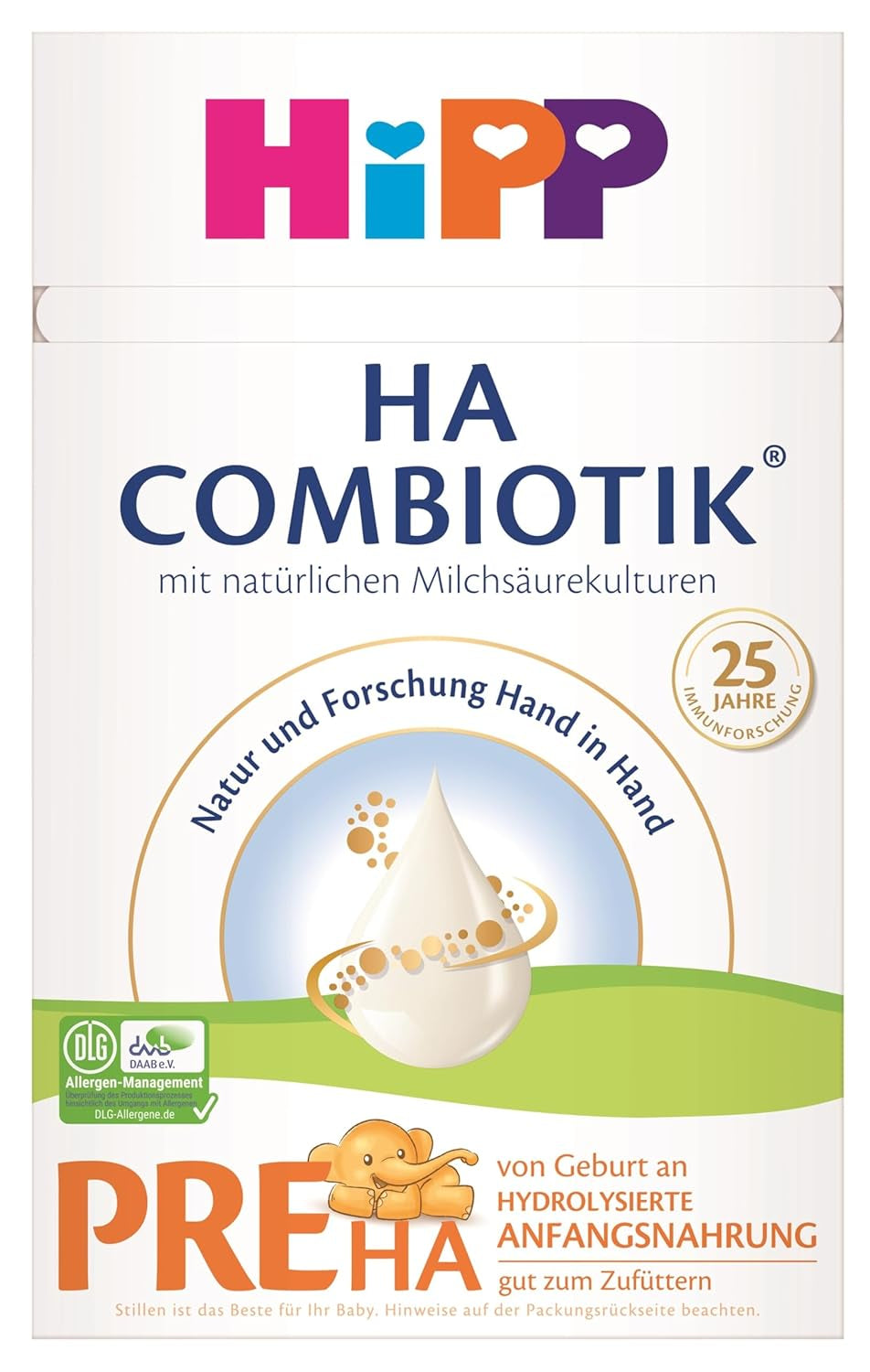 HiPP PRE HA Combiotik (4 x 600 g), gehydrolyseerde melkpoederformule voor zuigelingen vanaf de geboorte, met natuurlijke melkzuurculturen, voor gevoelige immuunsystemen