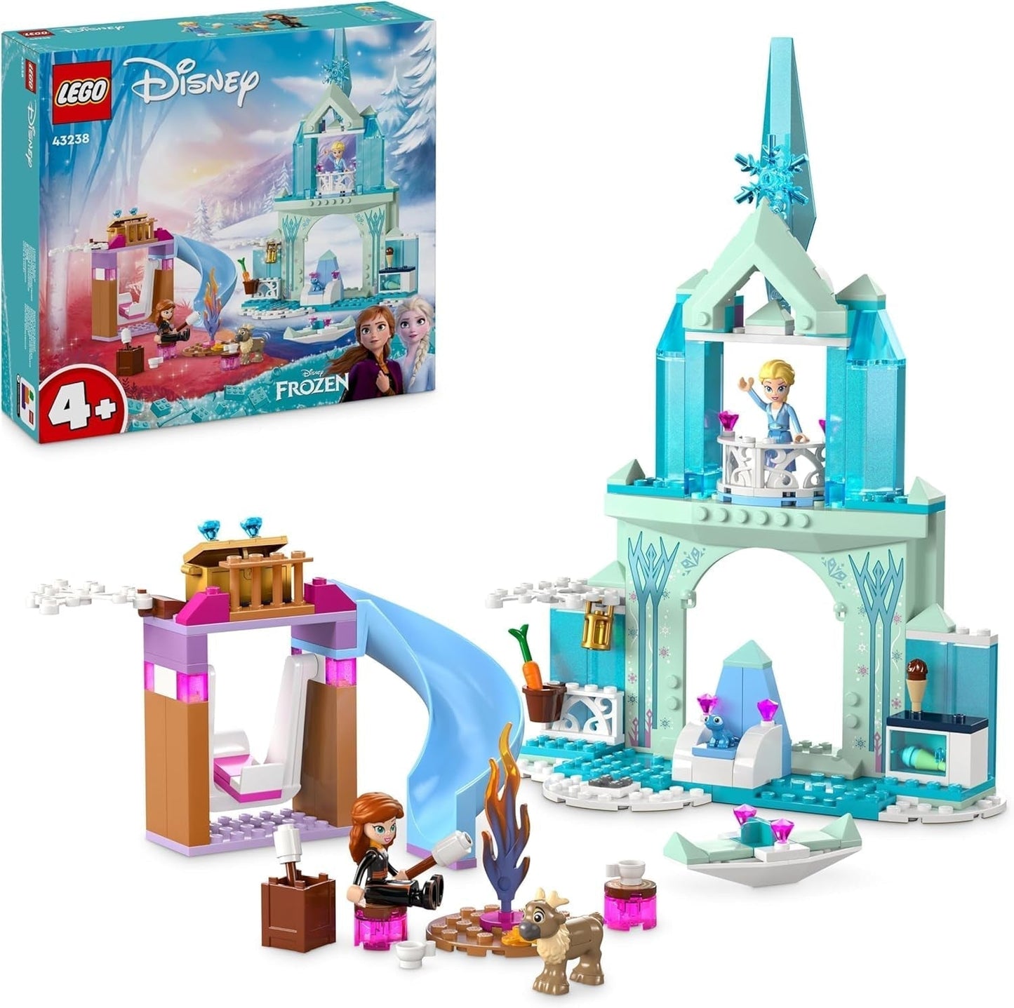 LEGO Disney Frozen Elsa's ijspaleis, kasteel van de ijskoningin, prinses ELSA en Anna poppenspeelgoed, plus 2 dierenfiguren, geweldig cadeau voor meisjes en jongens van 4 jaar oud 43238 Bouwsets Besuche den LEGO-Store Single