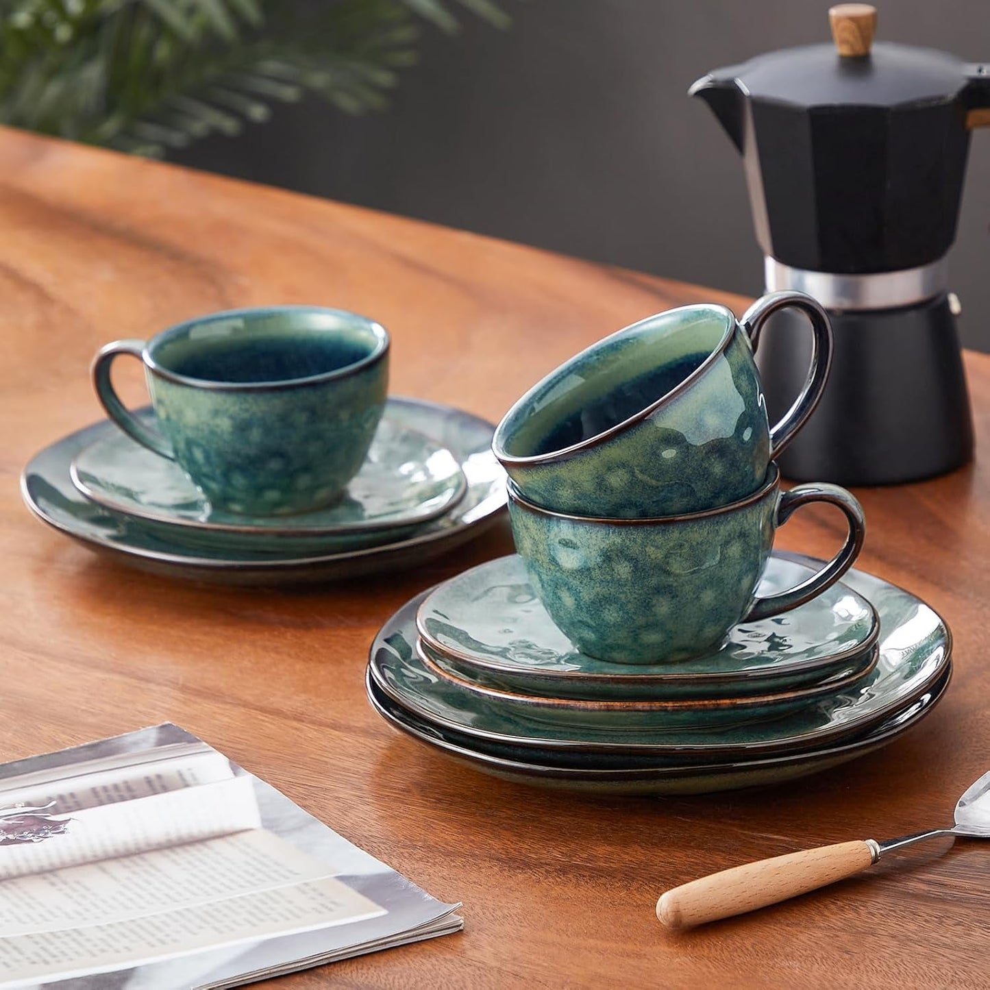 Vancasso steengoed koffieservies STARRY 12-delige koffieset voor 4 personen inclusief koffiekopjes en schotels vintage look
