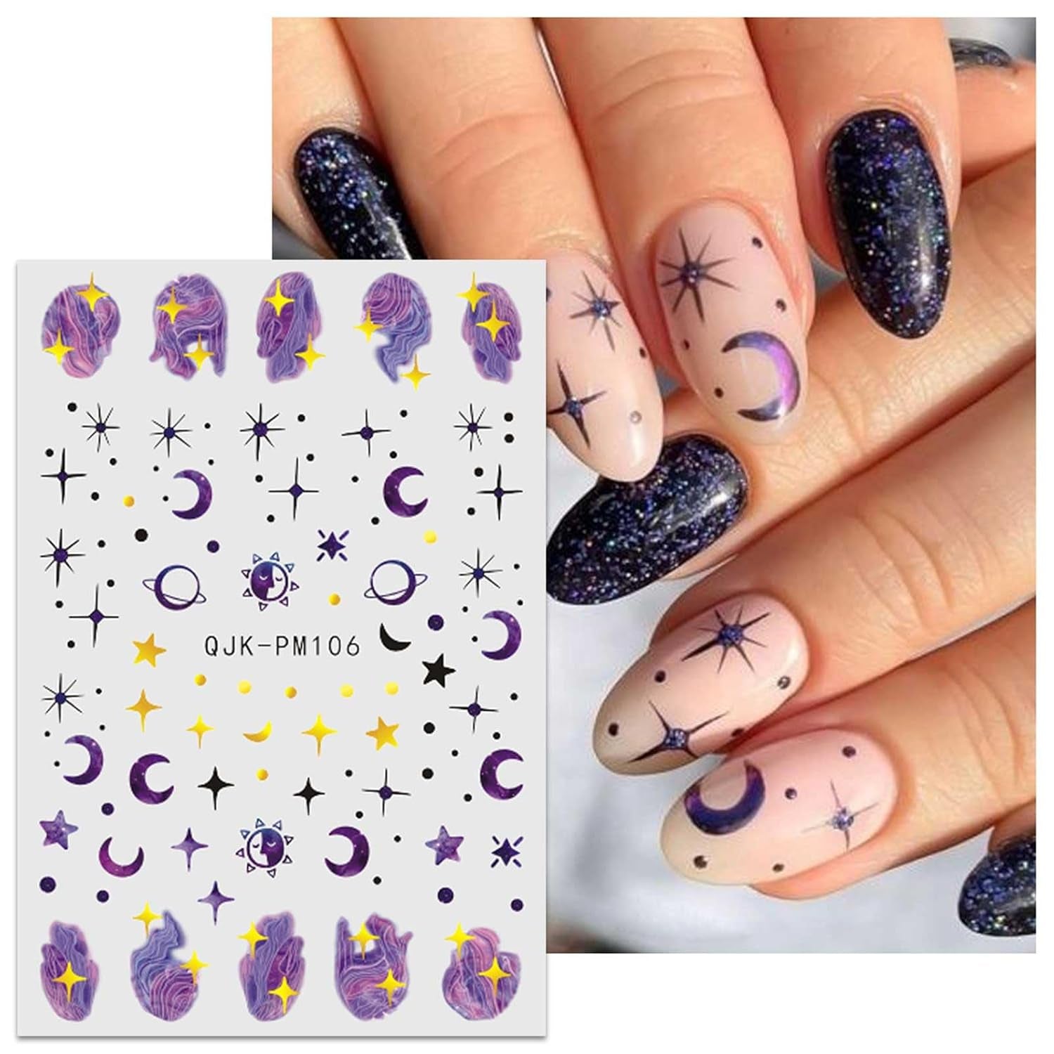 Jmeowio Nagelsticker Mond Stern Sonne 9 Blatt Nail Art Sticker Selbstklebend Nagelaufkleber Bunte Decoratie Nageldesign Zubehör