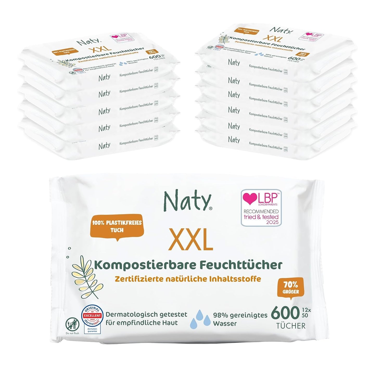 Naty Babydoekjes | 100% kruiden- en geurvrij voor de gevoelige huid | Plasticvrije en gecertificeerde composteerbare doekjes met 98% gezuiverd water | 672 doekjes (12 pakjes)