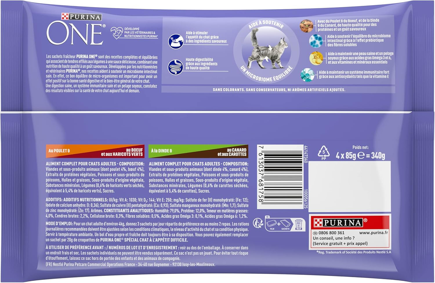 Purina One - Spezialfutter in Saus Rind/Huhn/Ente en Turkeyhn für Katzen mit Appetit, 340 g