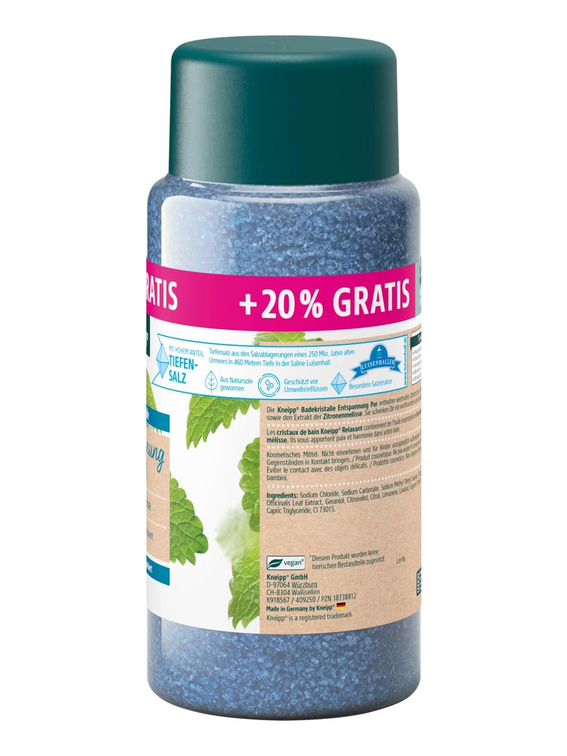 Kneipp-badkristallen Pure ontspanning - speciale maat - met natuurlijk Luisenhall-zout, diepzout en Indiase citroenmelisse etherische olie en citroenmelisse-extract Limited Edition 720G Naty Shop Douche en bad