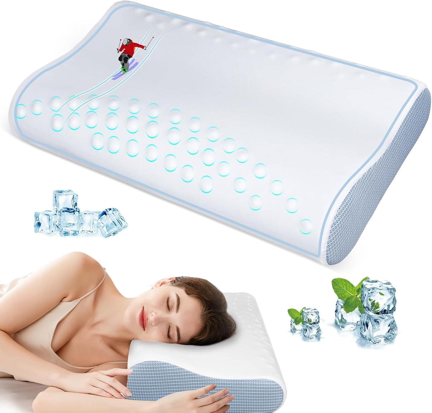 Nekpijnverlichting Verkoelend nekkussen Memory Foam-kussens voor het slapen Cervicaal kussen voor nek- en schouderpijn Ergonomisch bedkussen Neksteunkussen voor buikrugslapers Cervicale orthopedische kussens Naty Shop Memory Foam-kussen