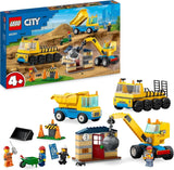 LEGO 60391 Stadsbouwvoertuigen en sloopkogelkraan, graafmachine, dumptruck en speelgoedtransportvoertuig, educatief speelgoed voor kinderen vanaf 4 jaar Bouwsets Besuche in LEGO-Store Single