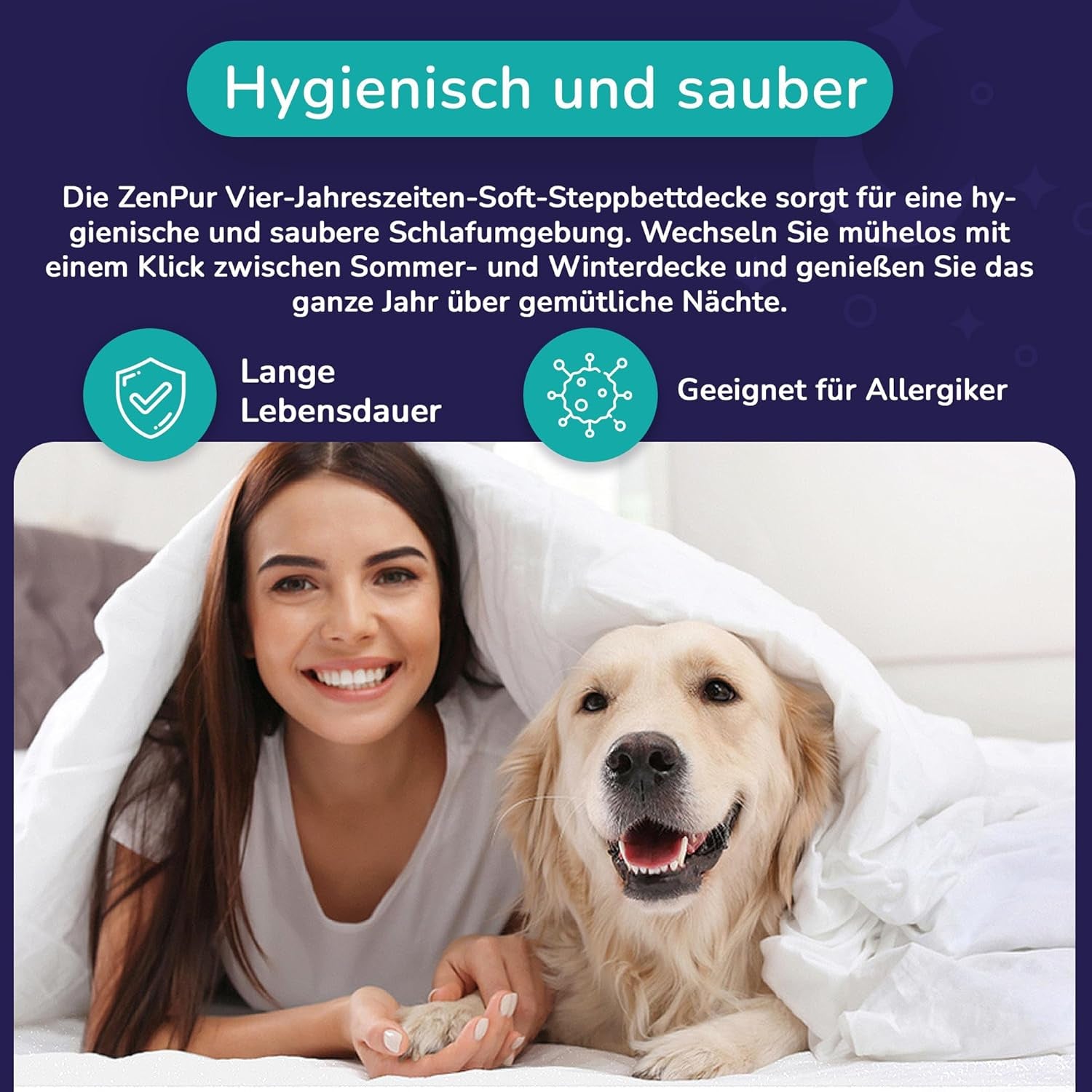 Premium dekbed 200X200Cm 4 seizoenen, dekbed voor alle seizoenen 200X200 - warm in de winter en koel in de zomer, 2 combineerbare dekbedovertrekken 200X200 Dekbedden en dekbedden Naty Shop