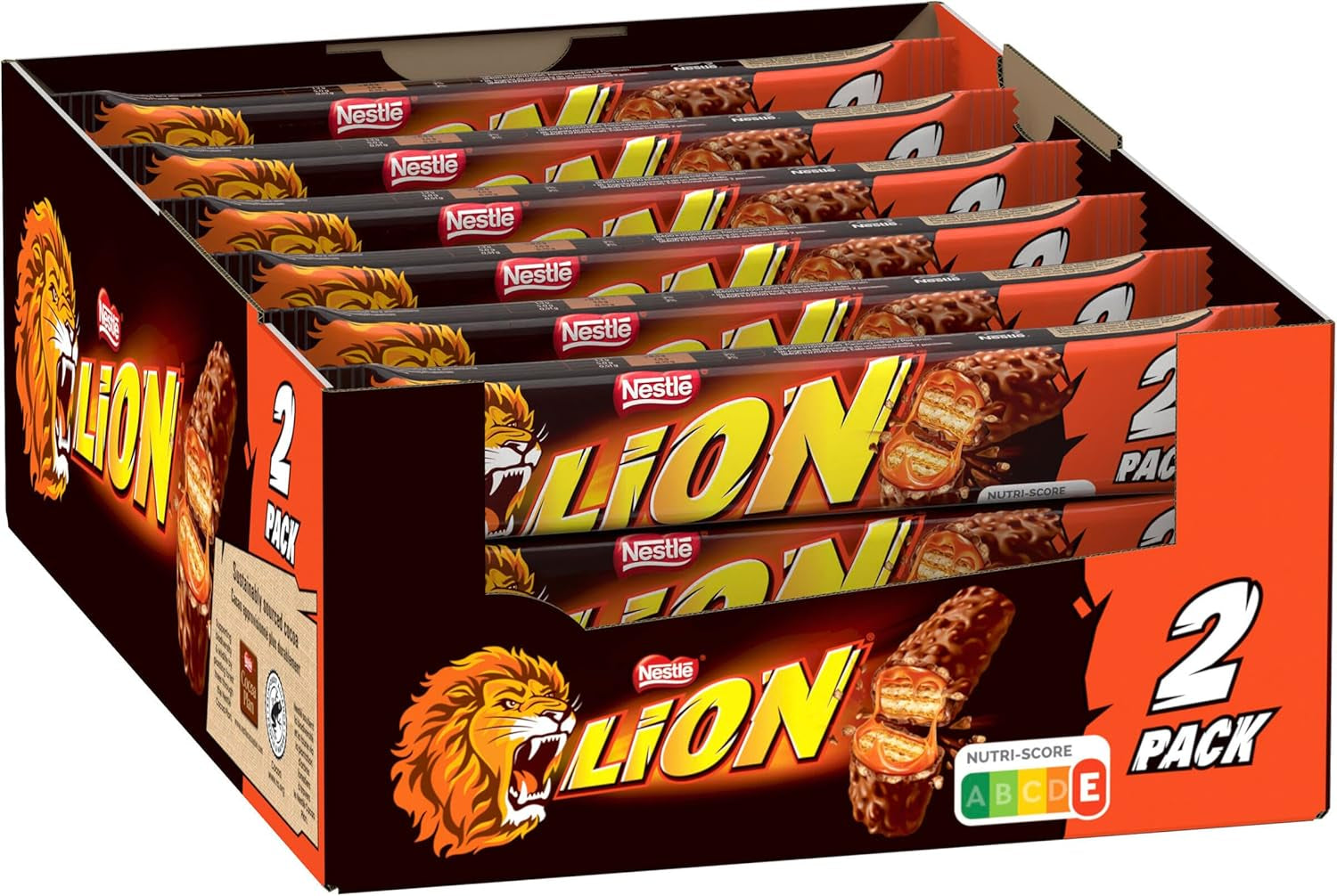 Nestlé LION chocoladereep met karamel, knapperige snack, knapperige chocolade en knapperige chips, karamelvulling, een speciale eetervaring, multi-pack, 28-pack (elk 2 x 30 g)
