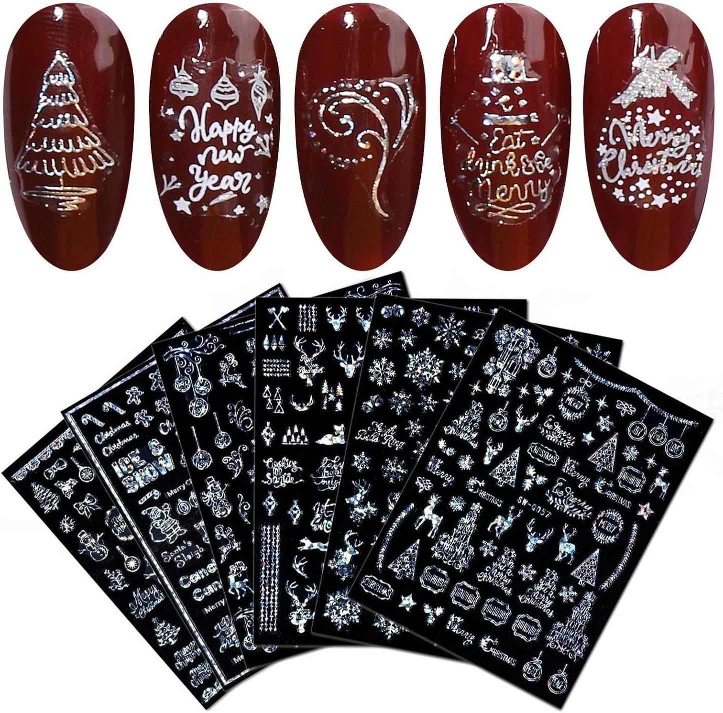 9 Blatt Nagelsticker Weihnachten Nagelaufkleber Selbstklebend Weiß Rentier Schneemann Nail Art Sticker Decoratie Nageldesign Zubehör