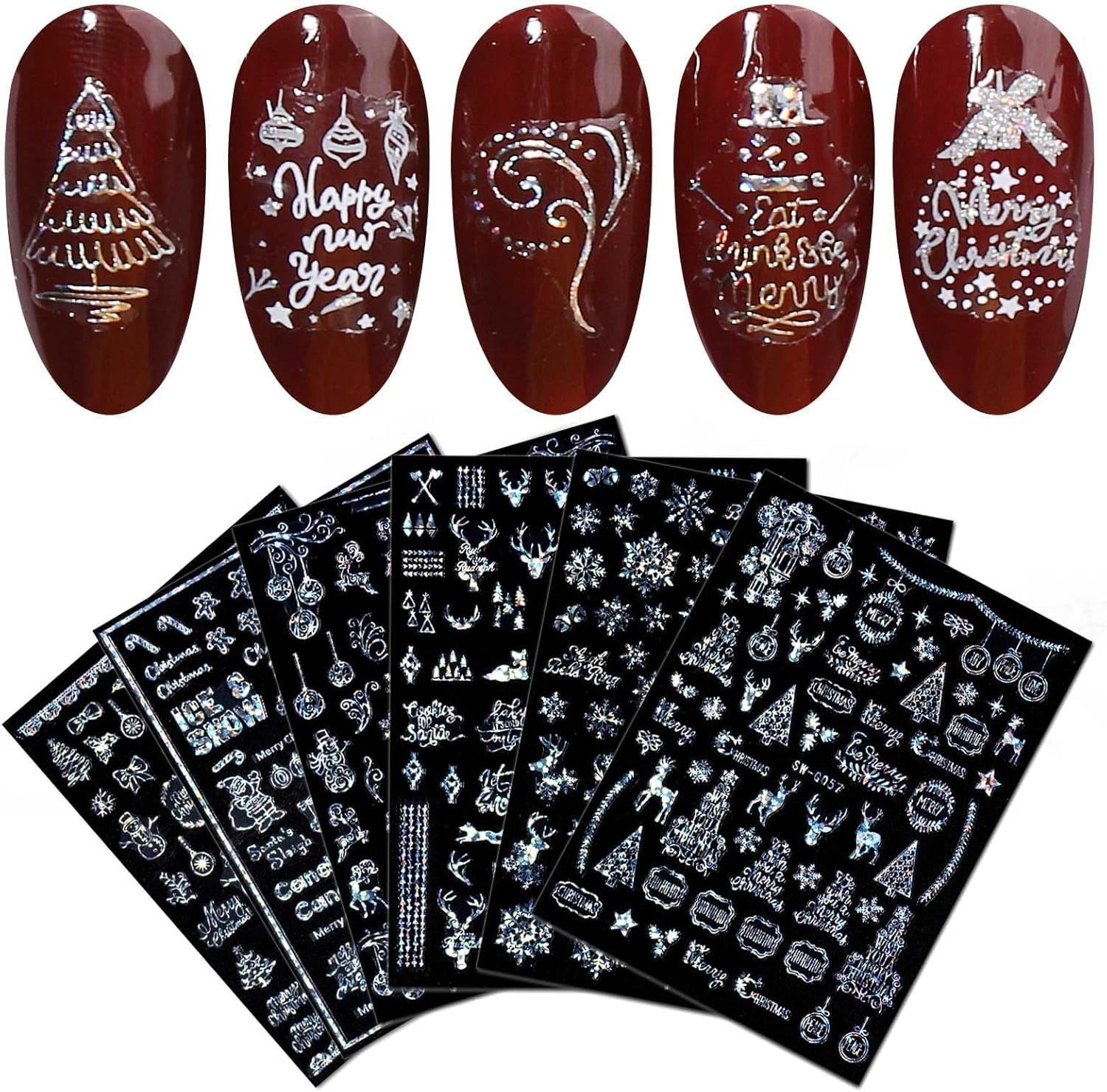 9 Blatt Nagelsticker Weihnachten Nagelaufkleber Selbstklebend Weiß Rentier Schneemann Nail Art Sticker Decoratie Nageldesign Zubehör
