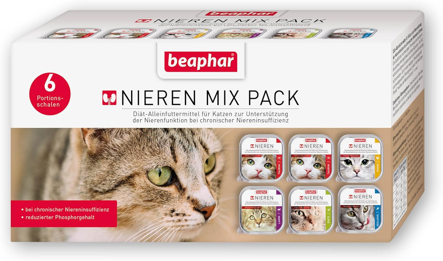 BEAPHAR – Renal Diet Mixed Package – Volledige voeding voor katten met chronisch nierfalen – Ter ondersteuning van de nierfunctie – 6 x 100 g